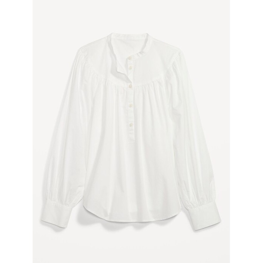 Old Navy Womens Size Small Puff-Sleeve Henley Shirt Calla Lily White Long Sleeve